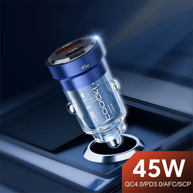 

Автомобильное зарядное устройство Toocki Type C, 45 Вт, Quick charge 4,0, QC3.0, SCP, 5A PD, быстрая зарядка USB C, автомобильное зарядное устройство для телефона дл...