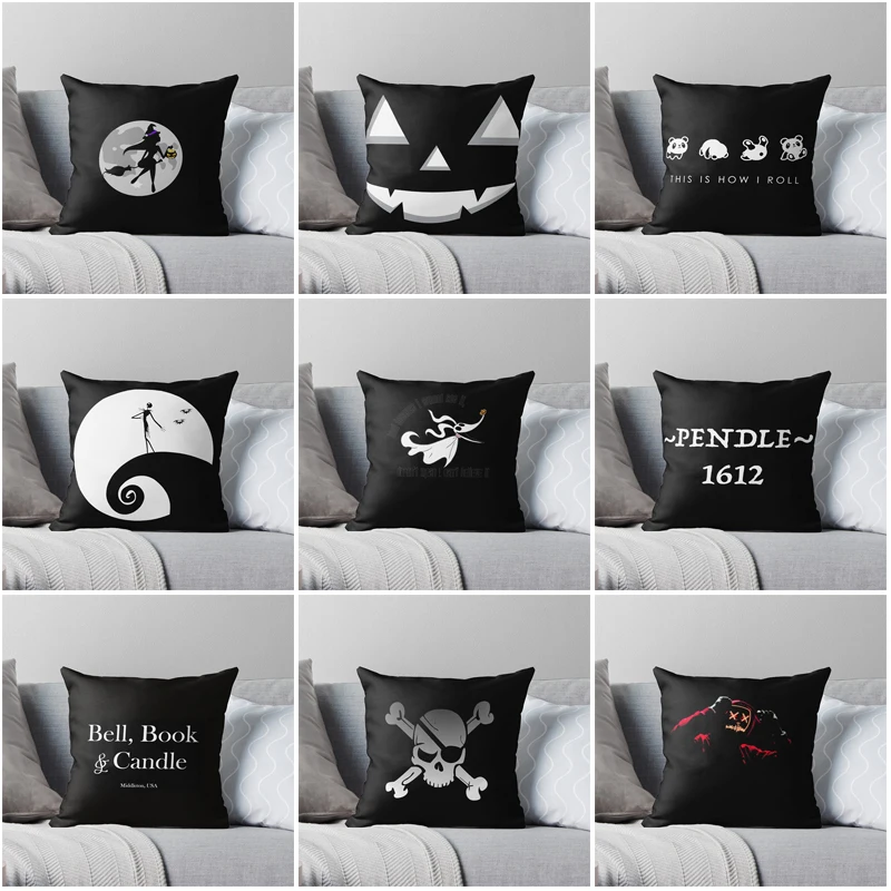 

Декоративный чехол для подушки 45 х45 см, наволочка в скандинавском стиле, с рисунком скелета и страха, Современная гостиная, диван-кровать, Хэллоуин