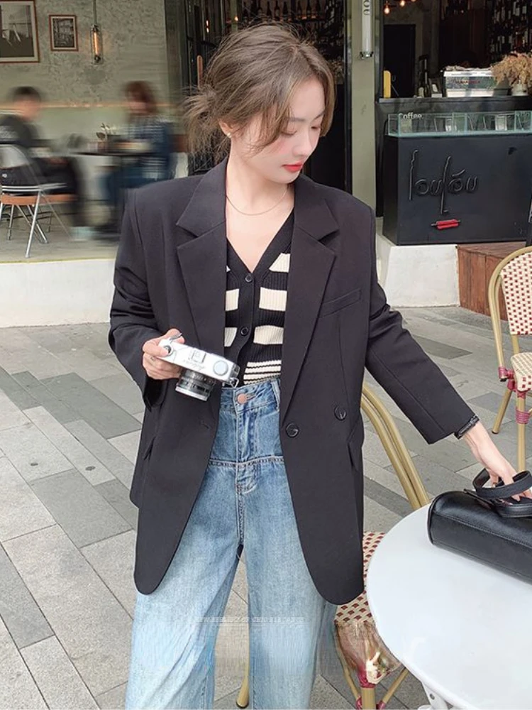 Luxury Brand Long Sleeve Blazer Women Black Blazer Office Lady Single Button Asymmetric Split Coat Casual Coats Girls Streetwear