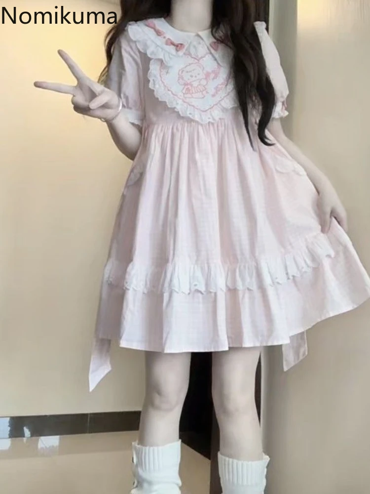 Женская одежда милые платья летнее платье с воротником Питера Пэна и длинными