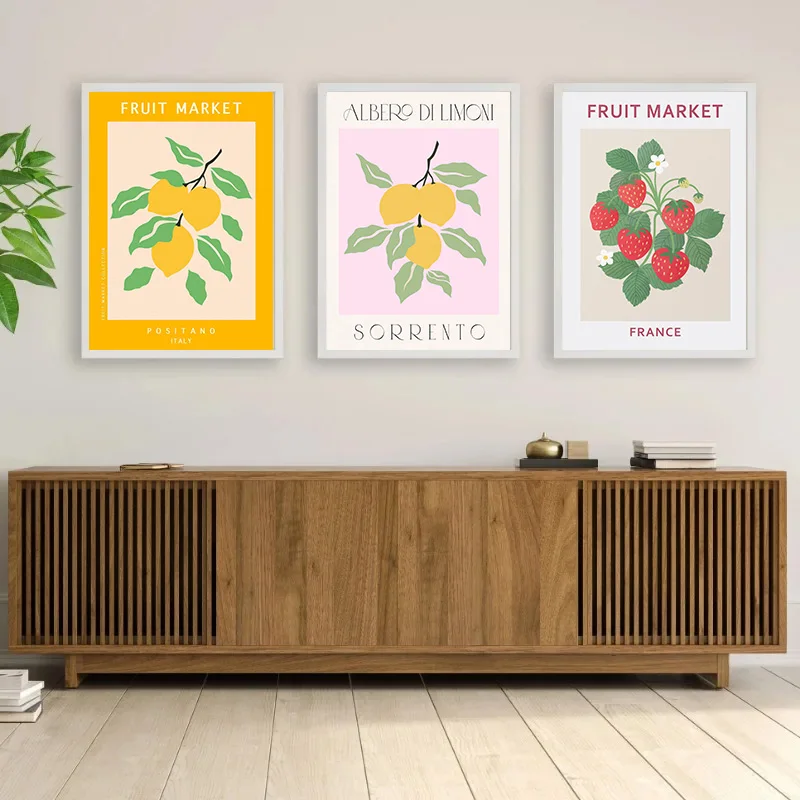 Colorful Cartoon Fruit Strawberry Lemon Tomato Printing Poster Abstract Food Decoration Canvas Painting Bedroom Wall Art Decor