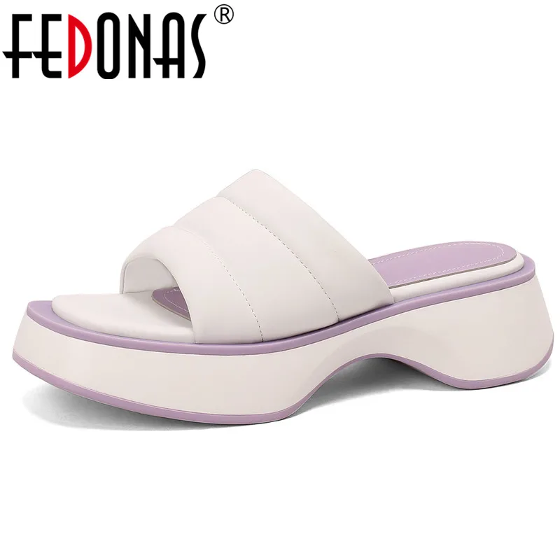 

FEDONAS Women Sandals Mixed Colors Chunk High Heels Slippers Platforms Casual Pumps Shoes Woman Spring Summer Fashion Concise