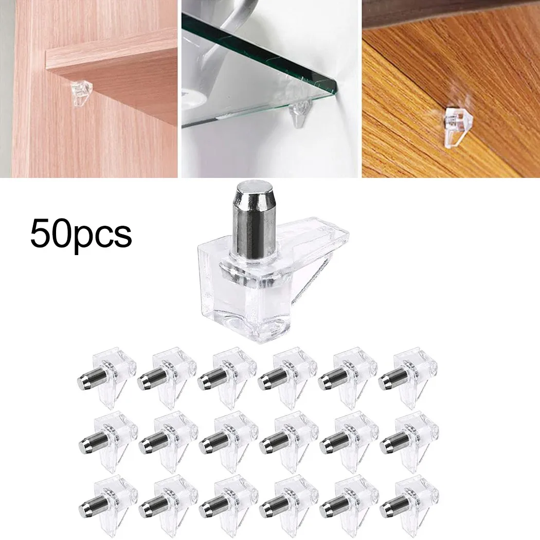 

50pcs Clear Kitchen Cabinet Shelf Supports Furniture Fittings Pegs / Studs With Metal Pin Light Weight Hardware Brackets