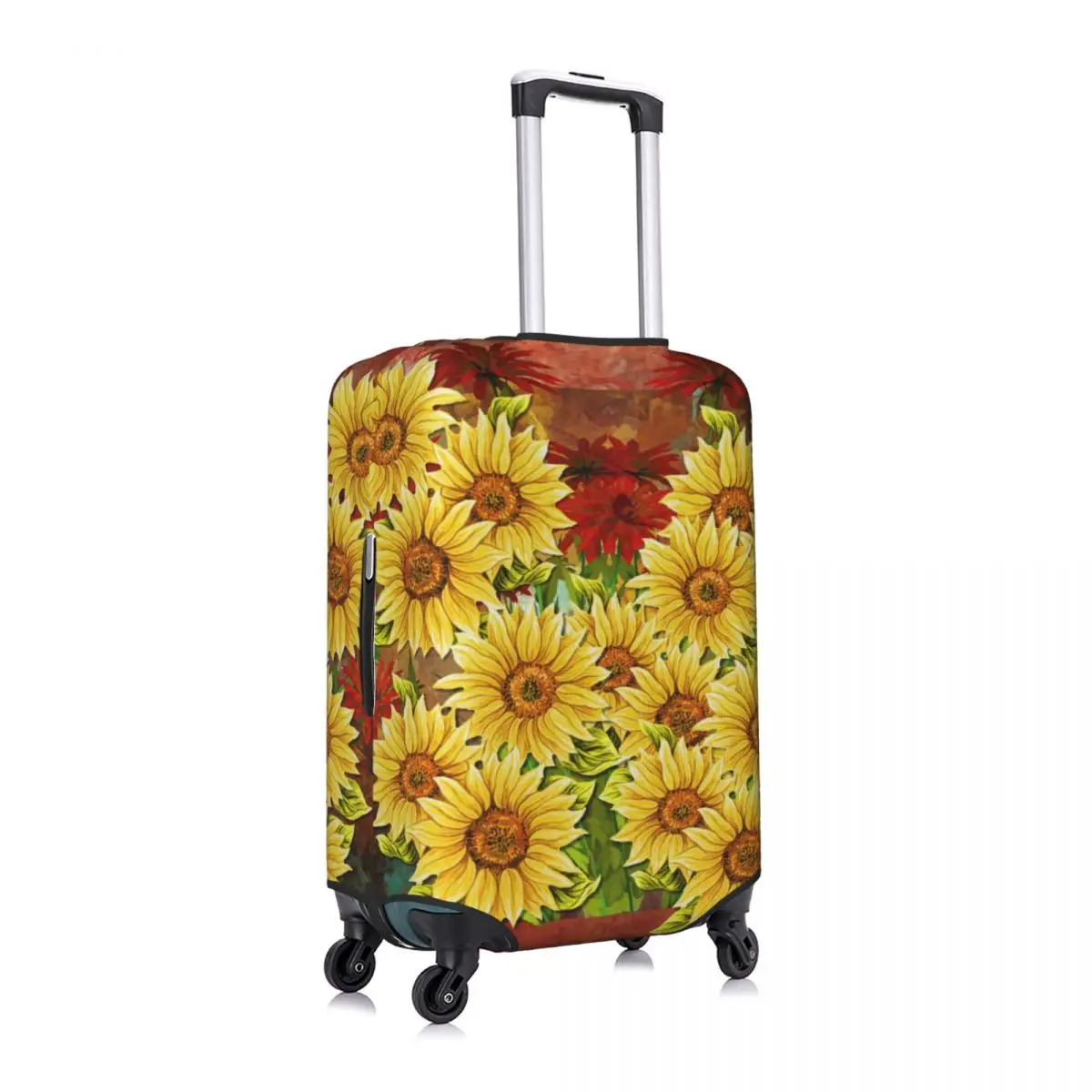 

Sunflowers And Red Flower Luggage Cover Spandex Suitcase Protector Fits 19-21 Inch