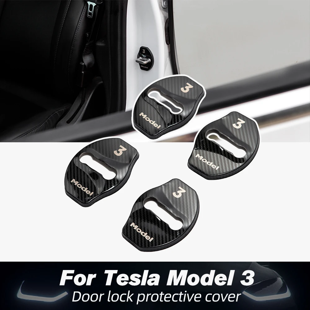 

Model3 Car Door Lock Buckle Cover For Tesla Model 3 2022 Accessories Door Lock Model Three Carbon Fiber Aluminium Alloy