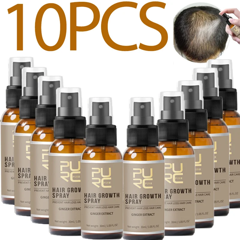 

10PCS PURC Hair Growth Essence Spray Anti Loss Treatment Fast Growth Serum Thickening Hair Oil Repairs Damage Hair Care 30ml