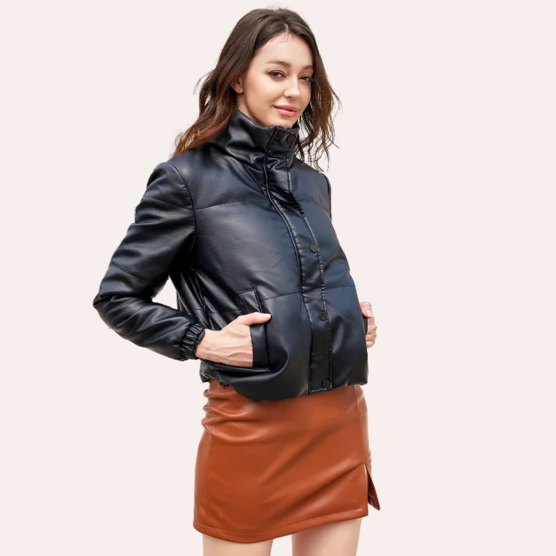Leather Women's Coat European Size Autumn and Winter Short European and American Thickened Cotton Padded Clothes Bread Jacket