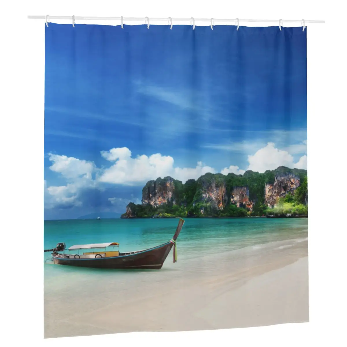 

Sea Beach Scenery Shower Curtain Polyester Waterproof Thicken Bath Curtain Ocean Bathing Cover Creative Cloth Screen for Bath