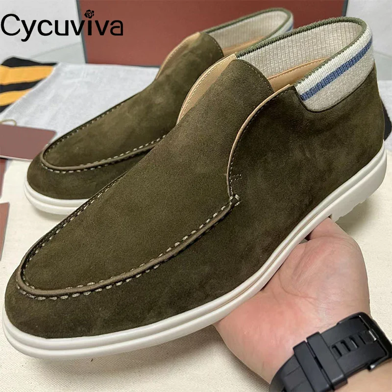 

Мужские замшевые мокасины на плоской подошве, повседневные туфли без застежки, с круглым носком, для прогулок, лето 2023