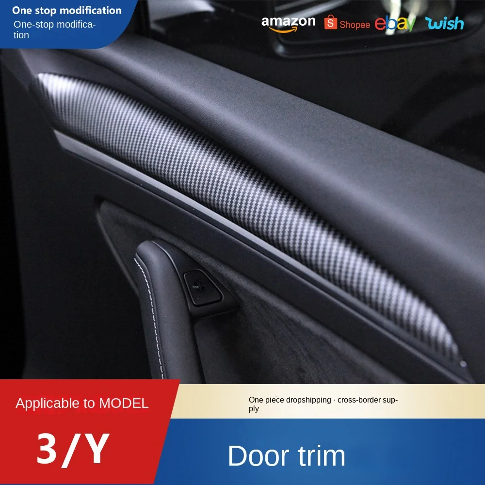 

For To 21 Tesla Tesla Model3/Y Refit Accessories, Inner Door Trim Strip, Door Panel Inner Trim Strip Decor Panel Sticker