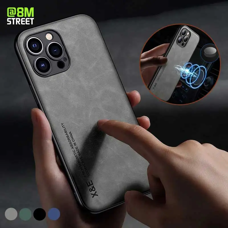 

Luxury Sheepskin Case For iPhone 11 12 13 14 Pro Max Mini X XS 7 8 Plus iPhone 13 Lambskin Built in metal plate Magnetic Covers