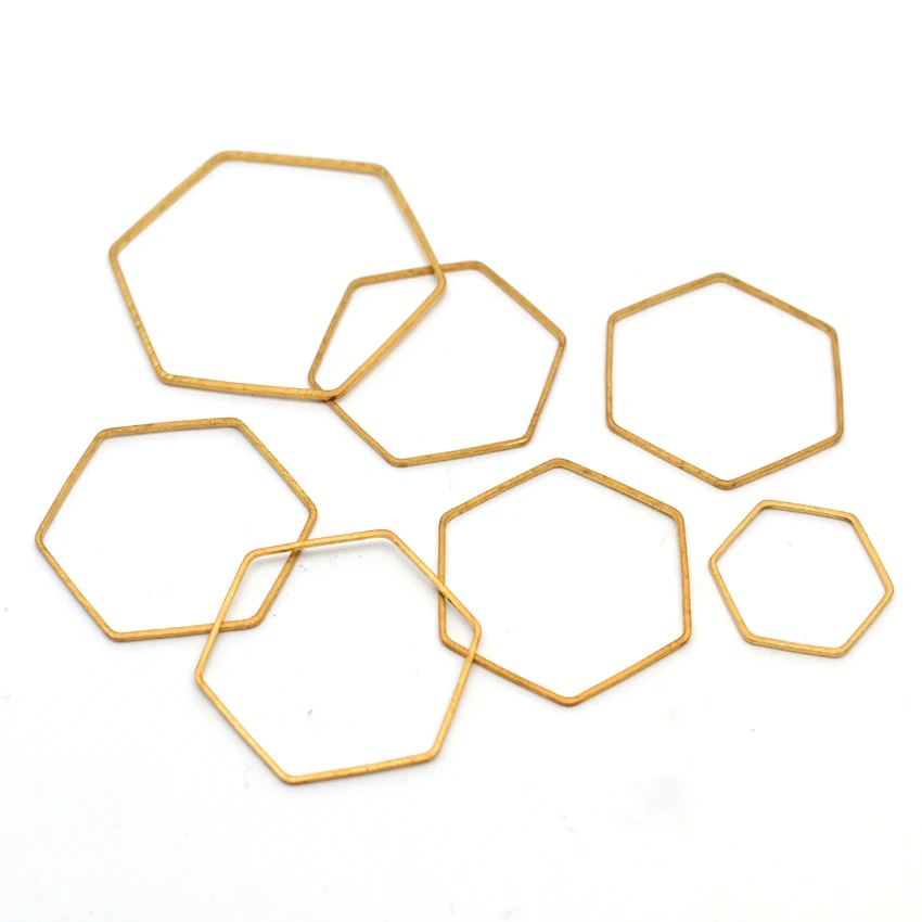 

50Pcs Raw Brass Hollow Hexagon Charms Geometry Pendant for Jewelry Making Diy Craft Earring Bracelet Necklace Accessories