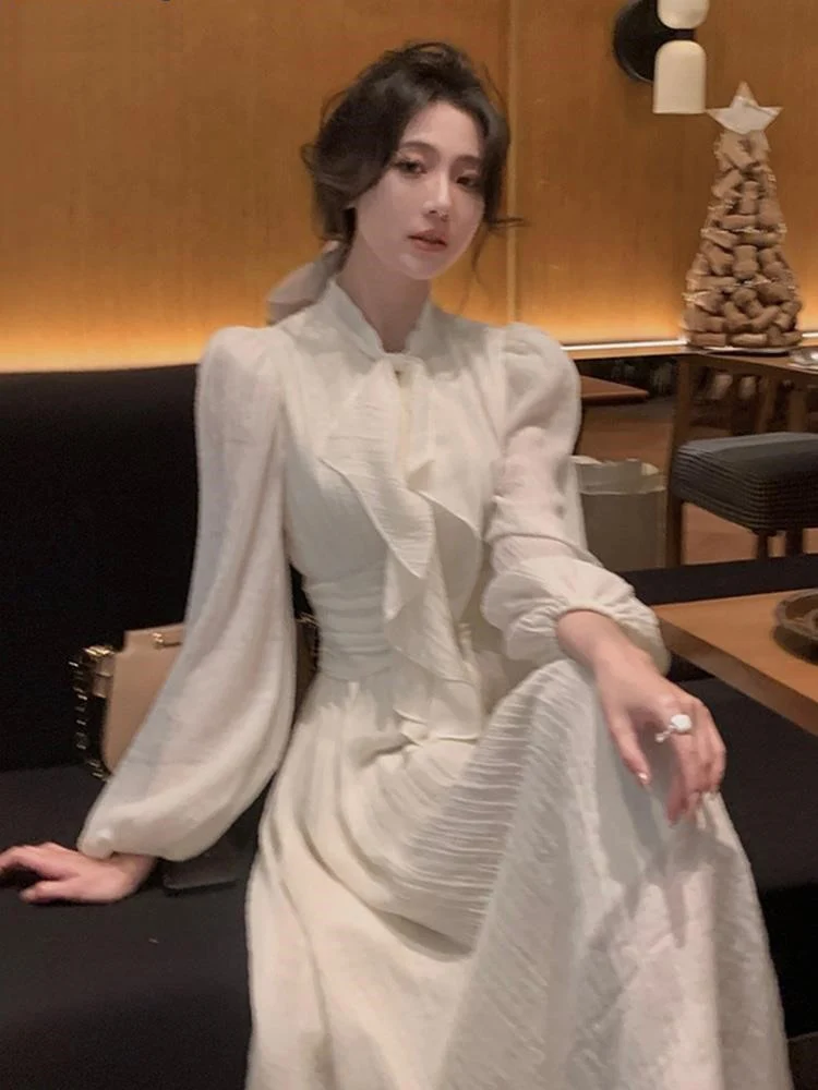 

Coigarsam женское весенне-летнее элегантное платье средней длины во французском стиле с оборками вечернее платье с длинным рукавом модная цельная одежда для выпускного вечера