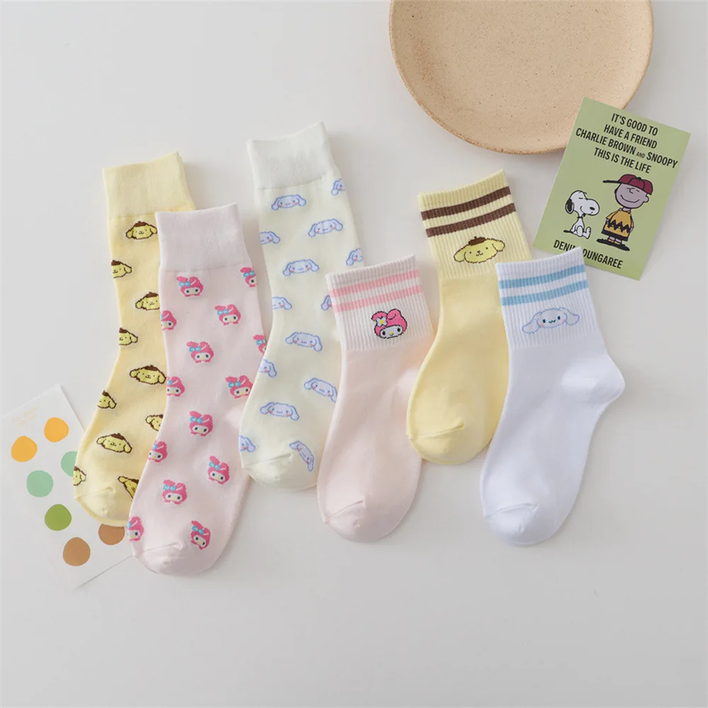 

New Cartoon Women Breathable Cotton Socks Cute Sanrio My Melody Cinnamoroll Casual Fashion Sock Female Socks Korean size 36-40