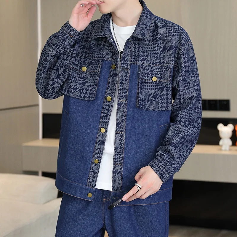 Куртка мужская с принтом Повседневная рубашка множеством карманов воротником