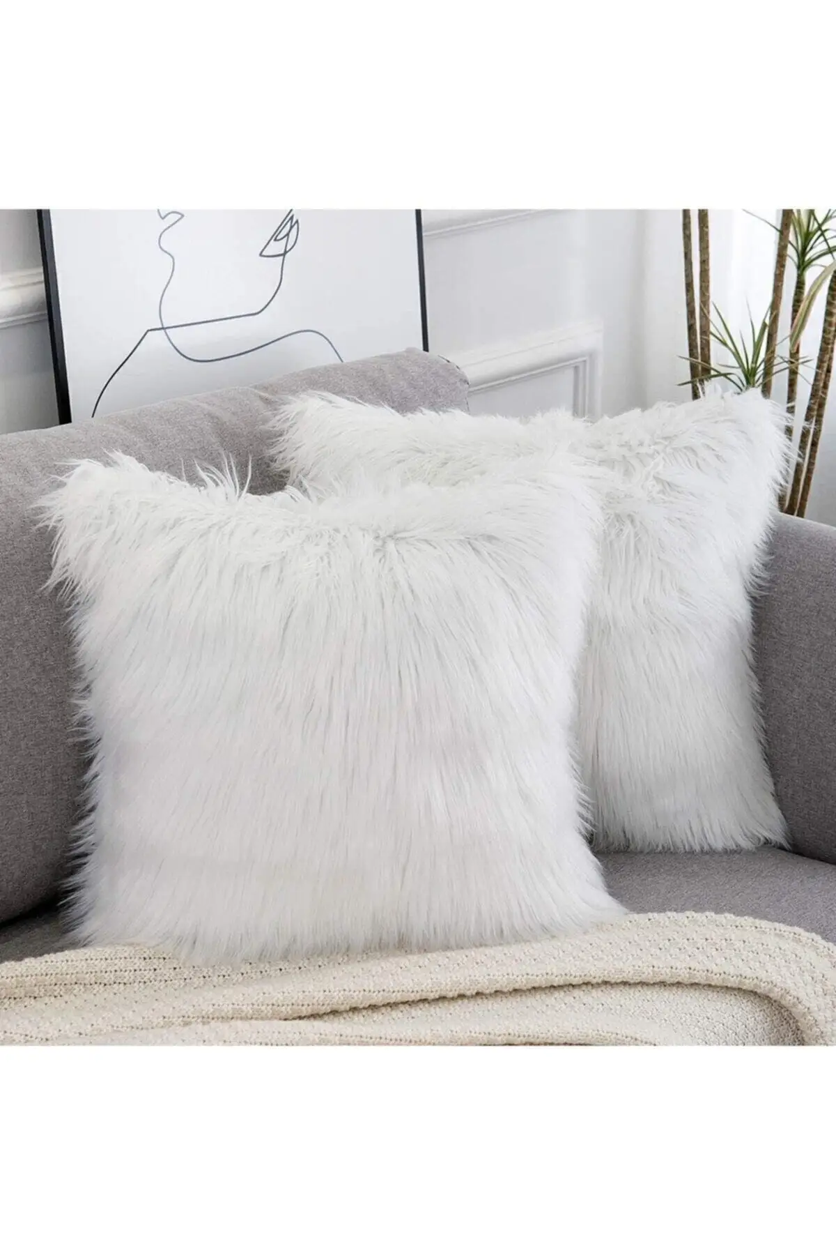 

Plush Pillow decorate Case, White, Comfortable, Warm, Home Bedroom, Soft, foal Feather 45-45 cm Stylish Furniture Decoration