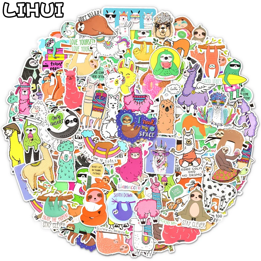 10/50/100pcs Alpaca Llama Sloth Cute Stickers for Notebook Laptop Car Fridge Stationery Scrapbook Animal Sticker pack Kids Toys - купить по
