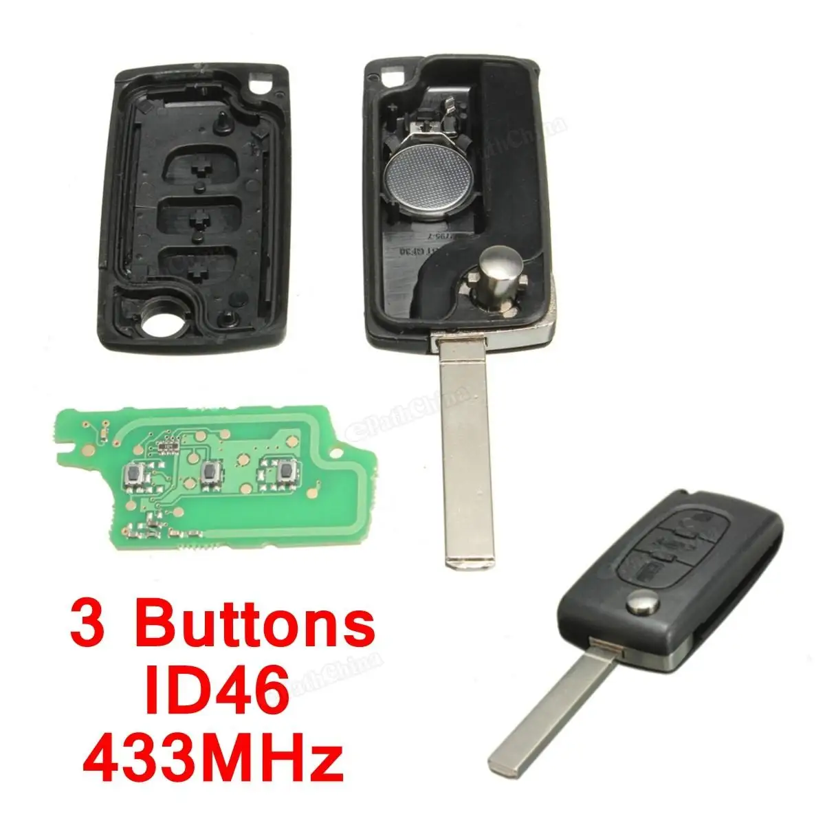

3 Button 433MHz Car Remote Control Key Uncut Blade with ID46 Chip for Peugeot 207 308 408/ Citroen / Berlingo / Xsara 2000-2006