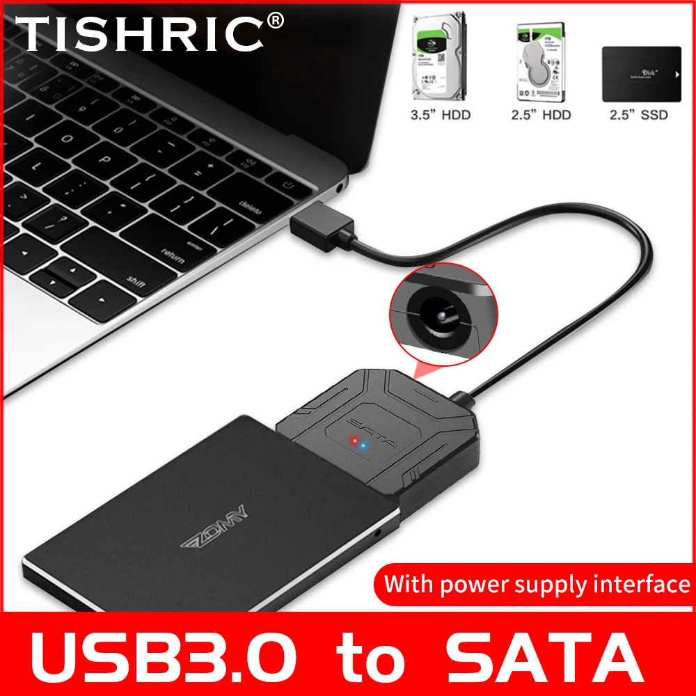

Кабель TISHRIC с USB3.0 на SATA, 22-контактный кабель с портом питания, поддержка порта питания 2,5/3,5 дюйма, HDD SSD, жесткий диск SATA III, шнур для ПК и ноутбука