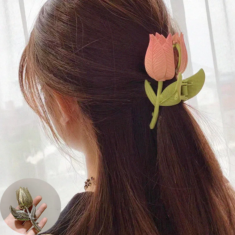 

New Tulip Hair Claws for Women Girls High-end Ponytail Claw Clip Crab Claw Fairy Small Shark Clip Headgear ACCESSORI accessories