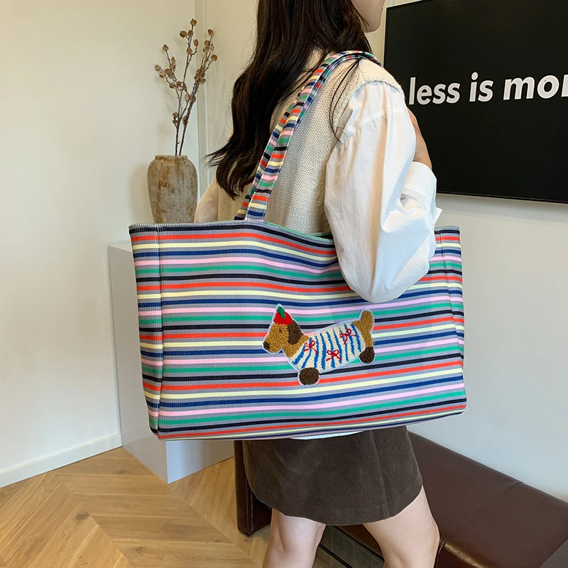 Модная универсальная Вместительная женская сумка-тоут в полоску на одно плечо