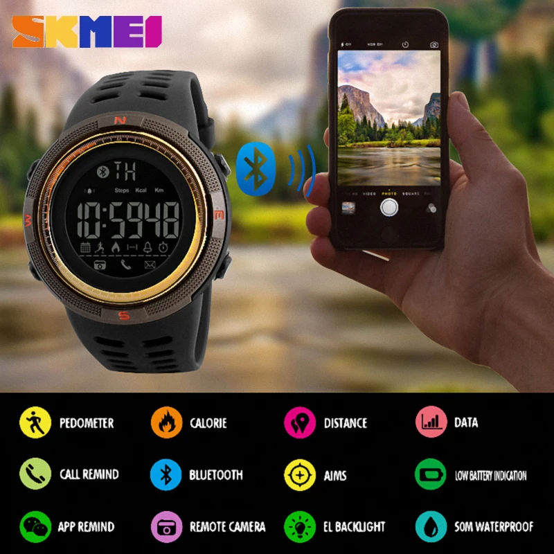 

SKMEI Smart Watch Men Chrono Calories 5Bar Waterproof Sport Smartwatches Men Call Reminder Bluetooth Digital Watch Reloj Hombre