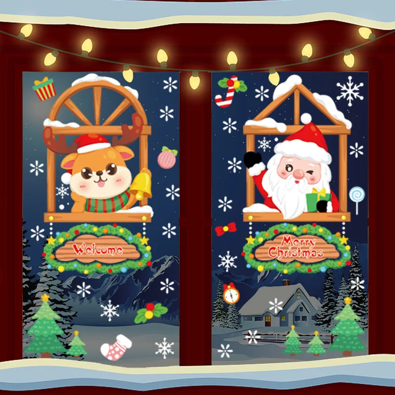 

Christmas Decorations Market glass window stickers Santa Claus elk snow electrostatic stickers