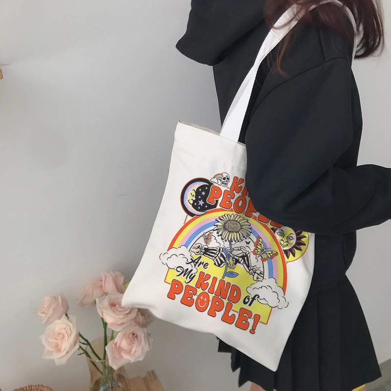 Холщовая Сумка с принтом черепа в готическом стиле повседневный винтажный тоут