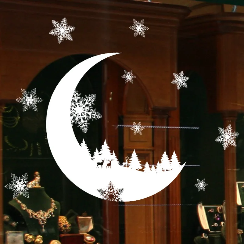

Christmas Moon Forest electrostatic Stickers snowflake for Glass Window wall stickers Xmas Decorative Design Decor Home Decals