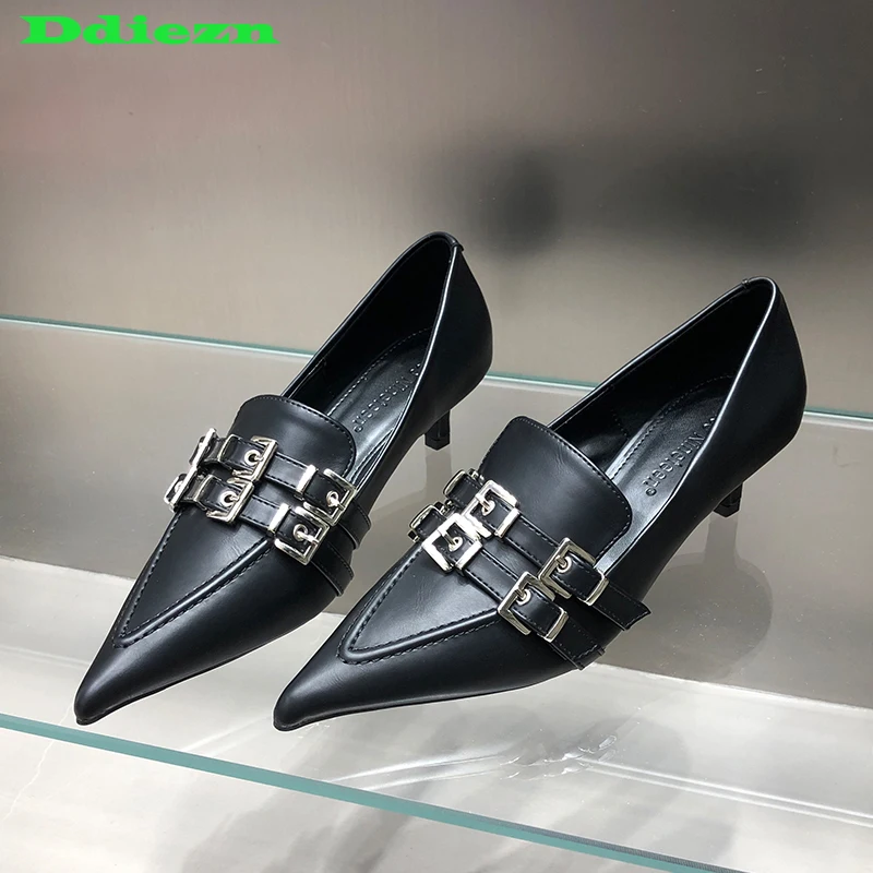 

Fashion 2023 Women High Heels Buckle Strap Autumn Shallow Female Pumps Pointed Toe Women Shoes For Slingbacks High-Heeled Shoes