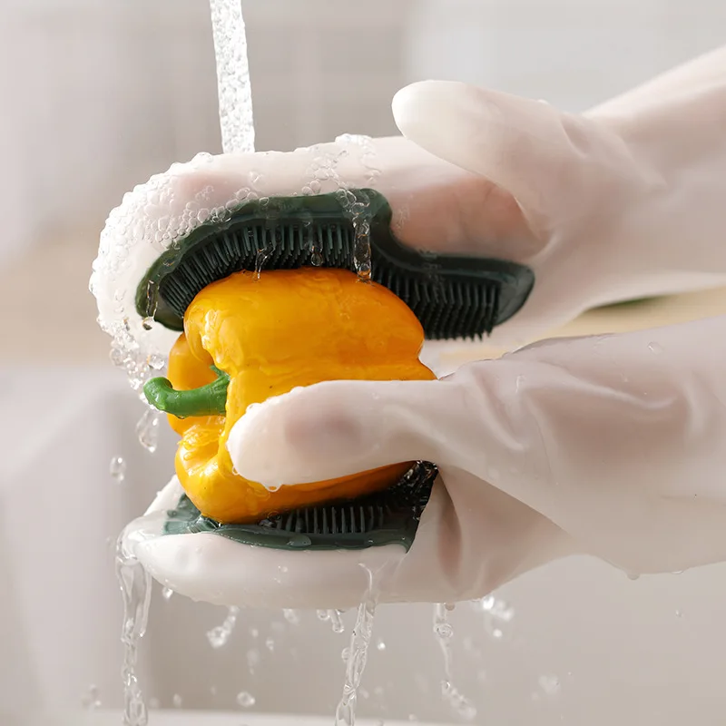 

Silicone Waterproof Gloves Multifunctional Magic Brush Dishwashing Gloves Rubber Kitchen Housework Cleaning