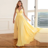 yellow high quality a line evening dresses high slit draped open back sleeveless party glitter women dress vestidos de fies