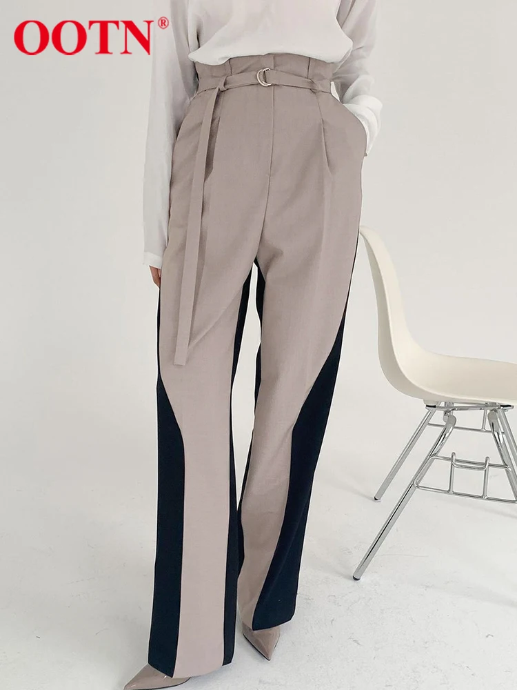 

Женские Лоскутные офисные брюки OOTN, плиссированные широкие брюки с поясом на талии для лета, элегантные Комбинированные брюки