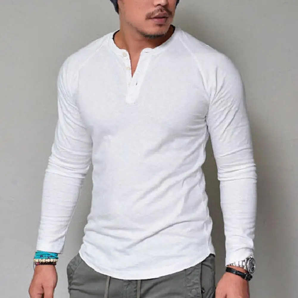 

Men Casual Solid Color Long Sleeve Buttons Plus Size Slim Blouse T-shirt Daily Dating Clothing Fashion Street Top