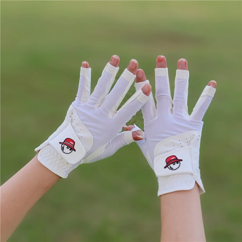 South Korea Fisherman Hat Golf Gloves Women Breathable Wear-resistant White Pink Left and Right Hands Exposed Fingers