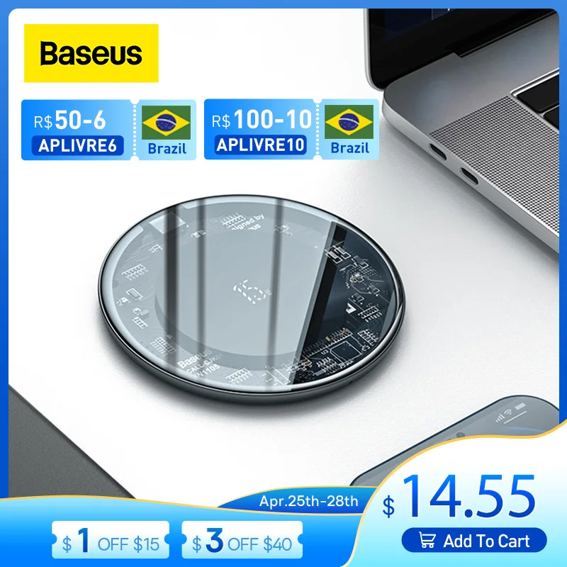 

Baseus 15W Fast Qi Wireless Charger For iPhone 13 12 Pad Visible Element Wireless Charging Pad For Samsung S21 S10+ Note 9 10