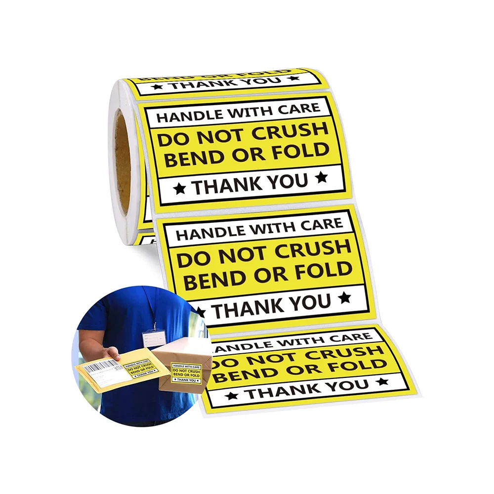 

Do not Crush Bend or Fold Warning Sticker 2X3 inch Handle with Care Shipping Labels 300 Pcs Per Roll