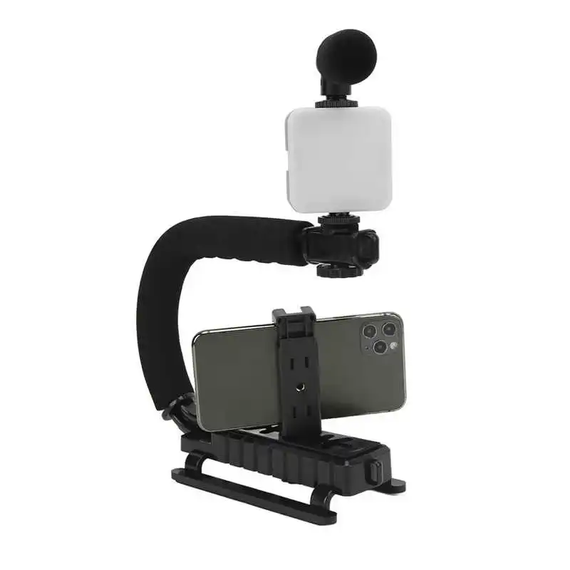 

Camera Stabilizer Handle Sponge Nonslip Handle Phone Camera Stabilizer U Shaped Handheld ABS Metal with LED Fill Light for