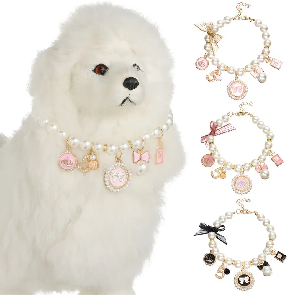 

Pet Pearl Collar Dog Princess Bow Necklace Cat Jewelry Cute Collar Puppy Accessories Dog Chain Chihuahua Wedding Jewelry Stuff