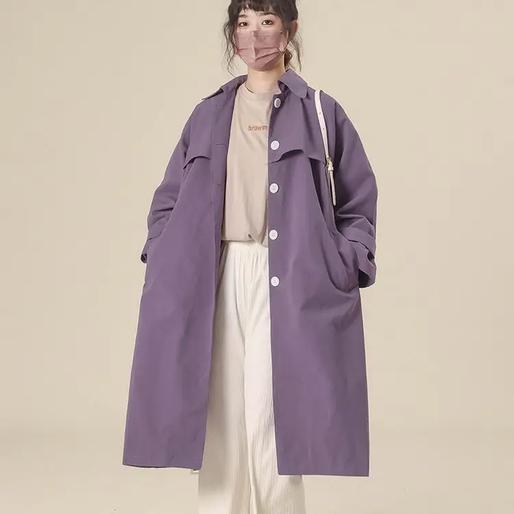 Female Harajuku Style Single Breasted Casual Streetwear Midi Long Jacket Women Spring Fall Oversize Thin Belted Trench Coats