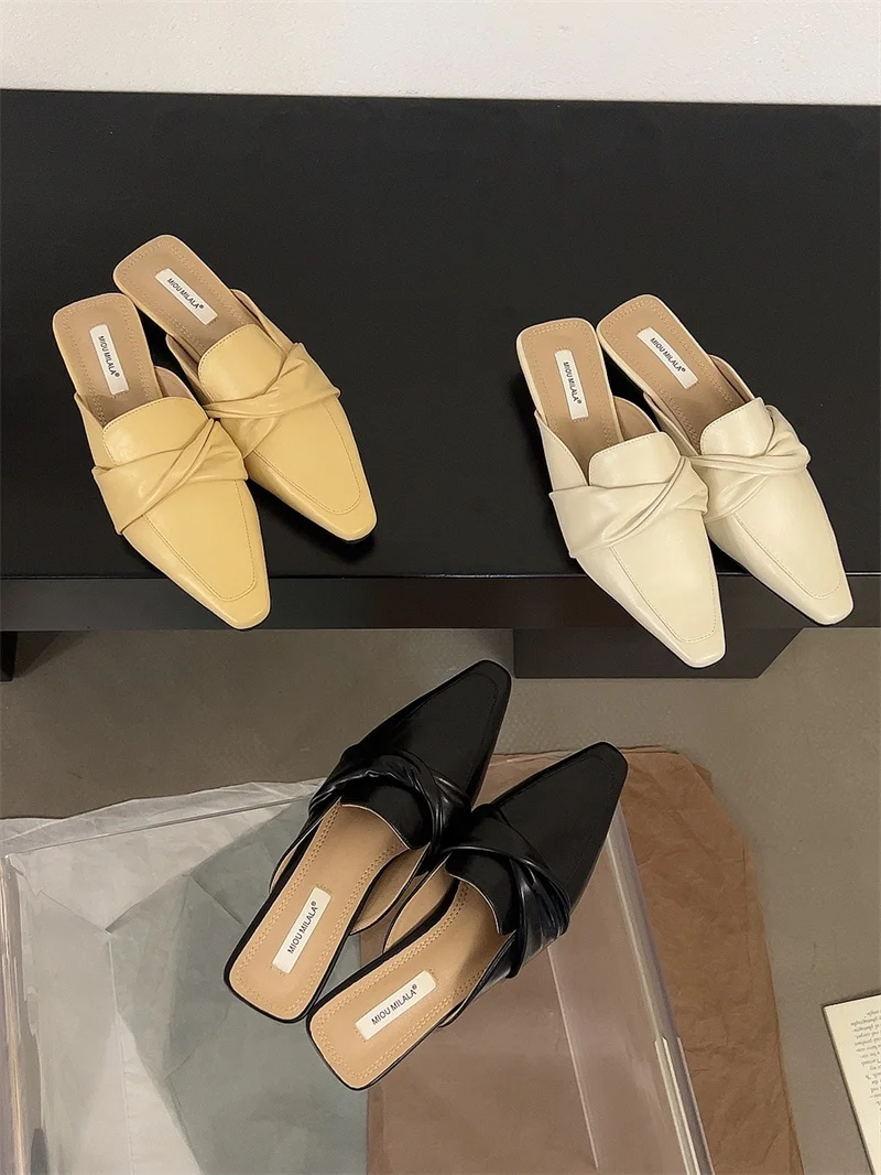 

Женские мюли из ПУ кожи, с заостренным носком, на каблуке