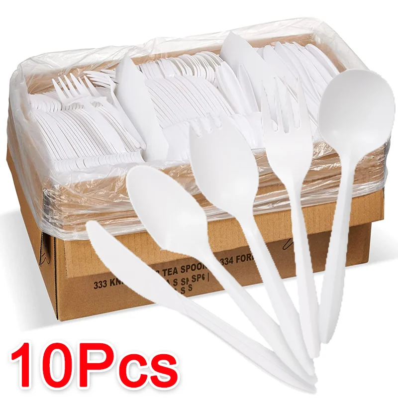

10Pcs Disposable Degradable Corn Starch Tableware Pizza Teaspoon Spoon Fork Knife Mini Cutlery Festival Party Accessories