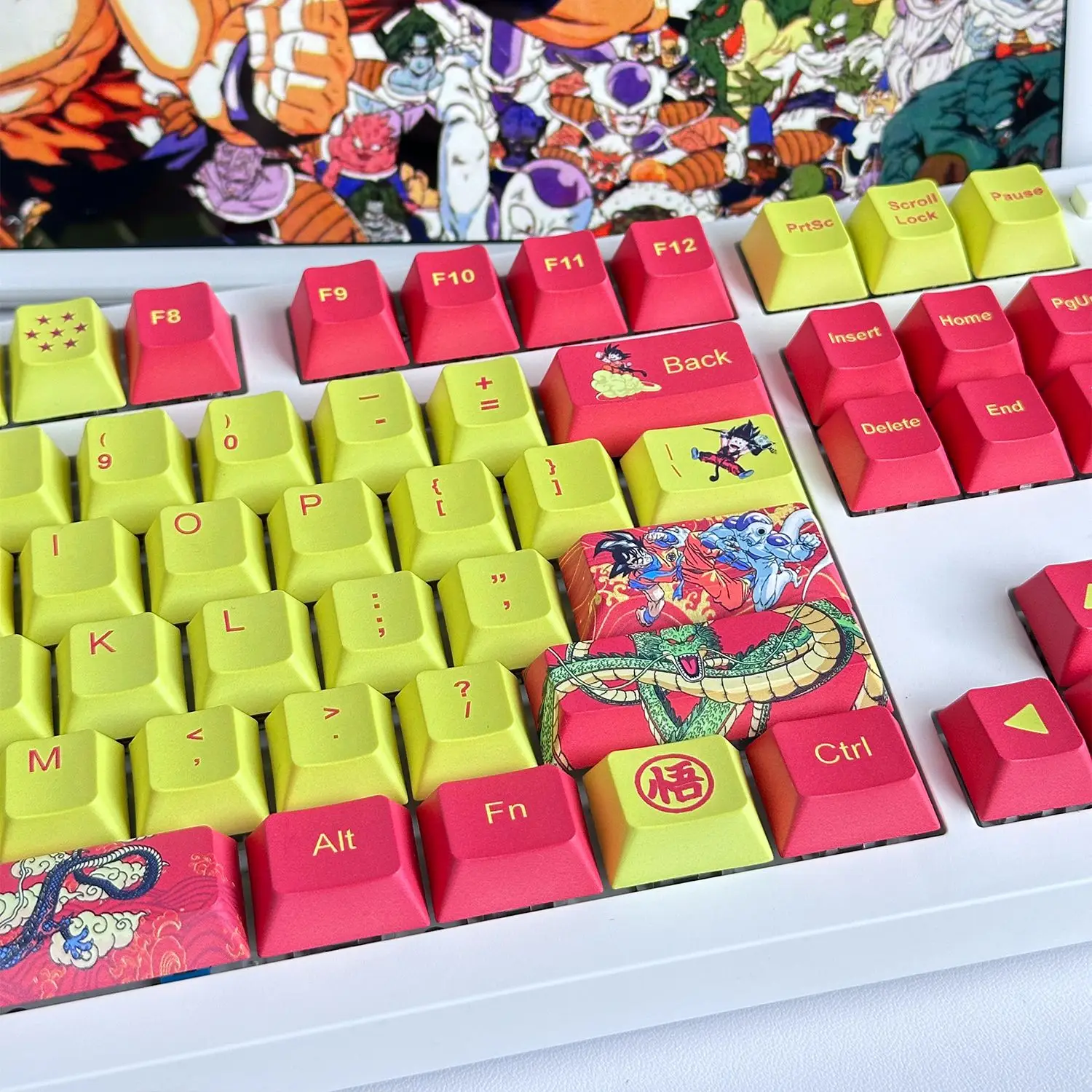 Фото В наличии 108-клавишная анимационная Dragon Ball Goku PBT Keycap, подходит для механической клавиатуры с перекрестной осью, мультяшный праздничный подарок №4