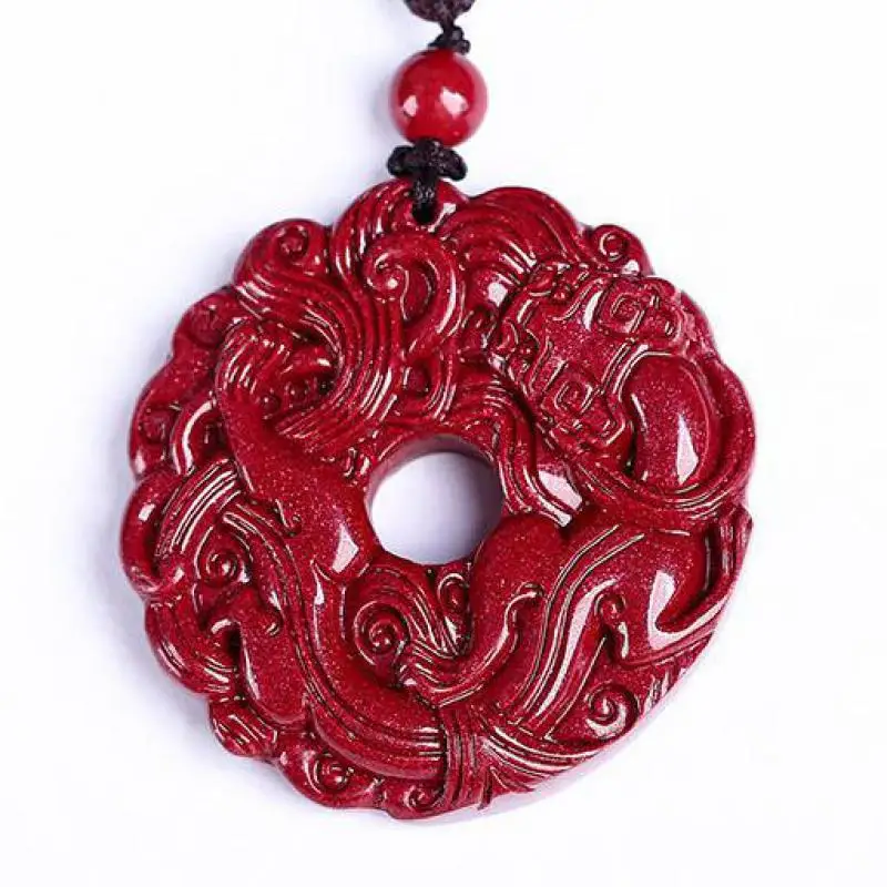 

Natural Red Organic Cinnabar Pixiu Pendant With Rope Chain Cinnabrite Crystal Lucky Pi Xiu Feng Shui Charms Necklace Men Women