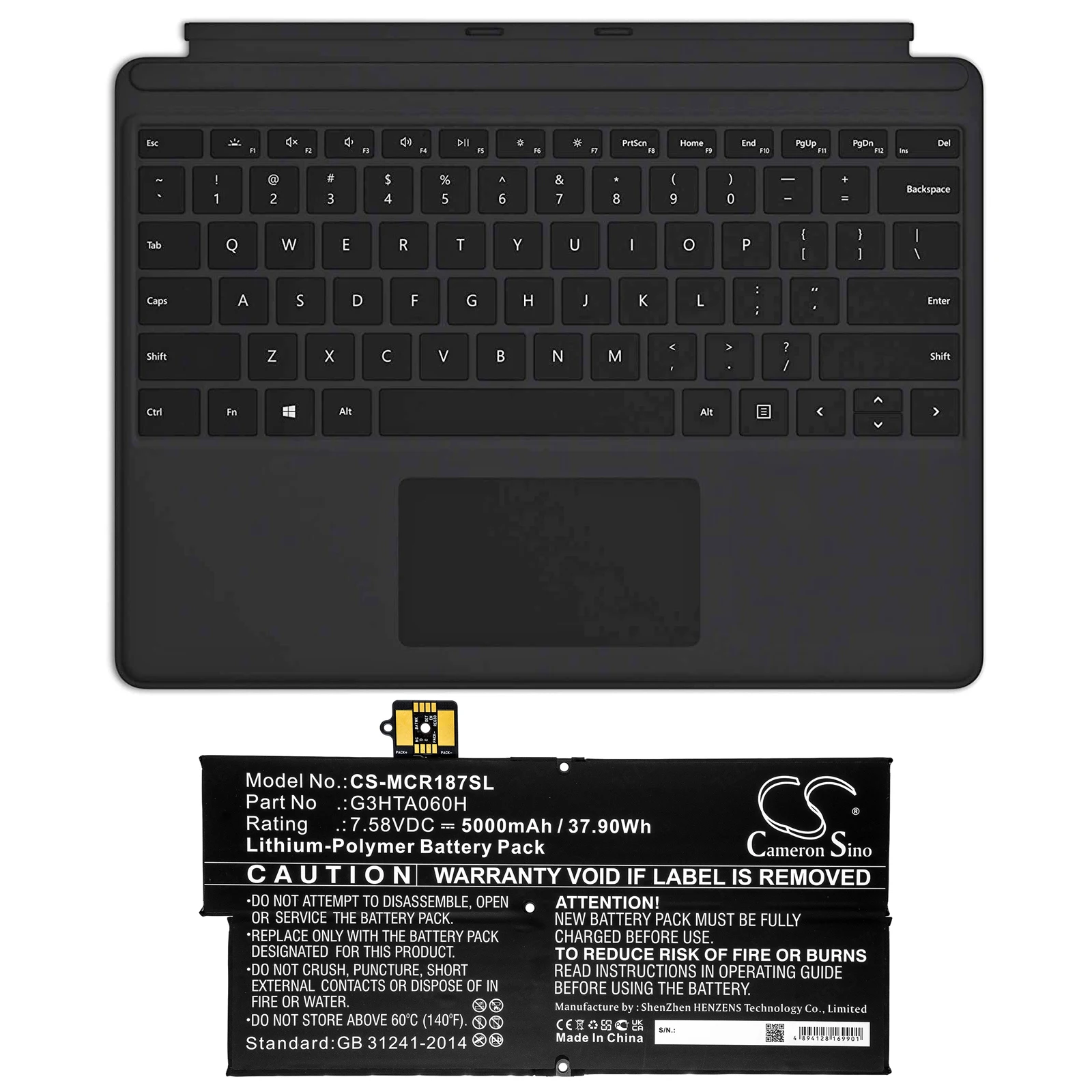 Литий-полимерный аккумулятор для планшета Microsoft G3HTA060H Surface Pro X 1876, с клавиатурой и вольтом 7,58, емкость 5000 мАч/37,90 Втч