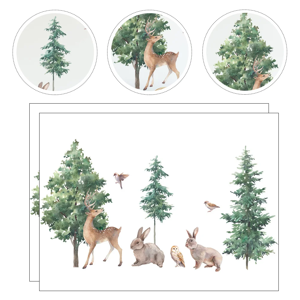 

Wall Sticker Stickers Decal Forest Room Animal Decals Decor Baby Cartoon Kids Pine Nursery Jungle Deer Background Woodland