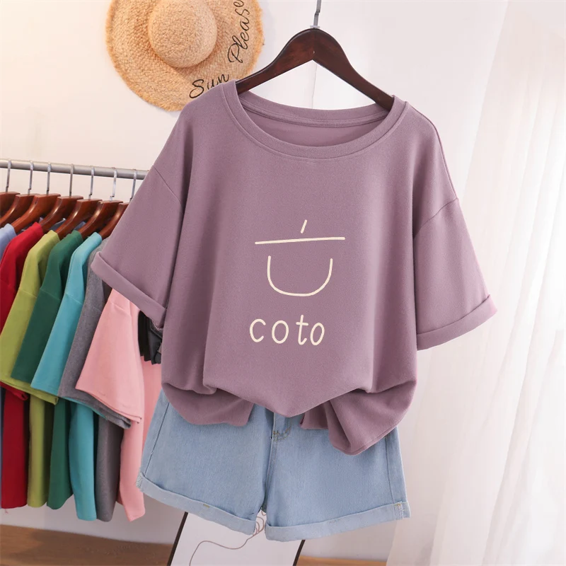 DAYIFUN 100% Cotton Plus Size T Shirt L-6XL Tshirt Short Sleeve Women Summer Print Japanese Couple O Neck Oversized T Shirts