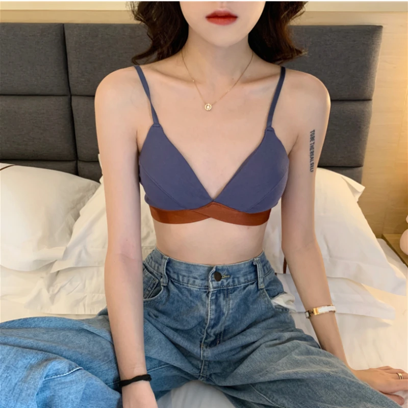 

Spring/Summer Cotton Student Girls Halter Bra Wrap Sports Crossover Backless Bras with No Steel Ring ToPreven t Nudity Underwear