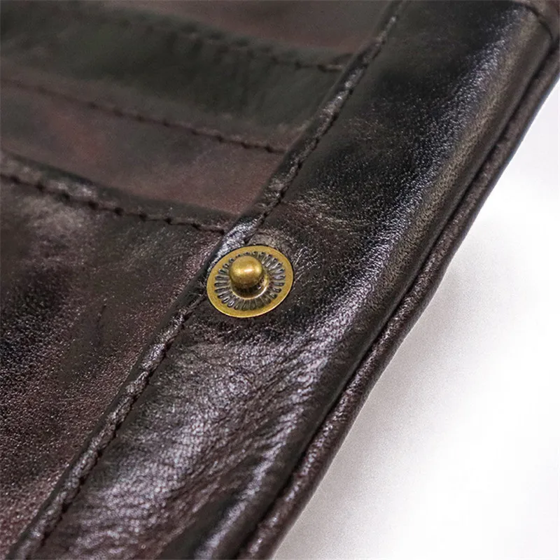 Simple vintage genuine leather men's women's short wallet casual luxury pleated first layer cowhide ID card holder coin purse