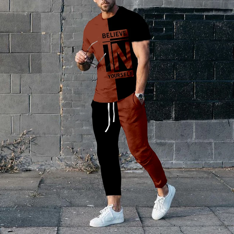 New Men's Summer T-shirt Suit Fashion Loose Casual Believe In Yourself Streetwear Oversized Outdoor Sportswear Suit